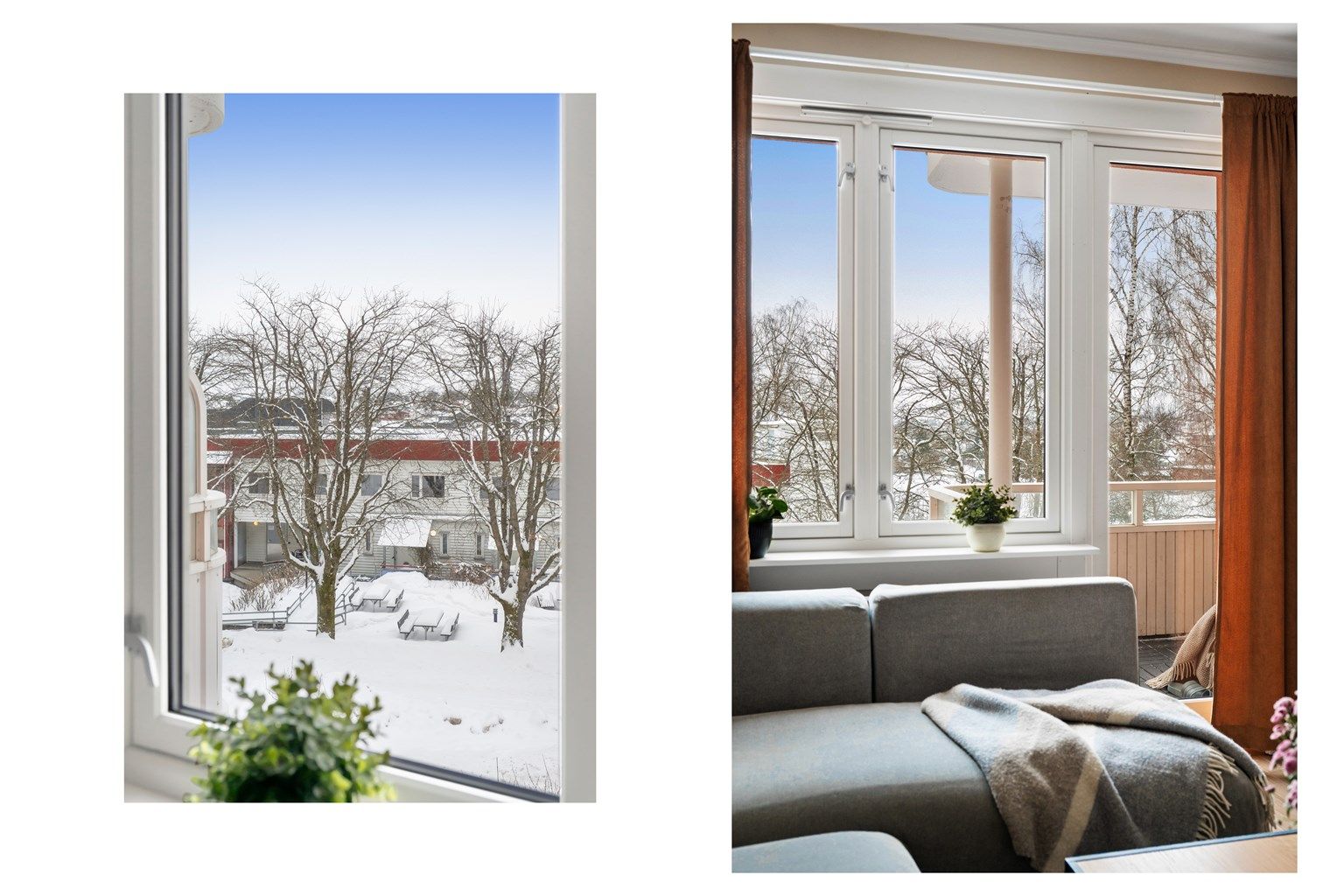 Fra vinduene ser du ut mot rolige og veletablerte fellesområder.