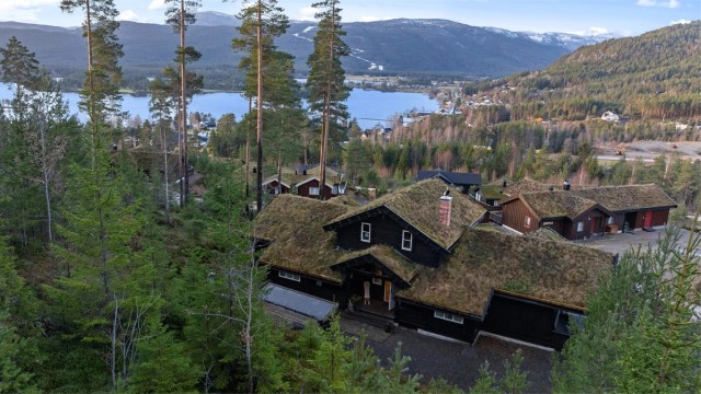 Hytten ligger solrikt og usjenert til på stor tomt i rolig område