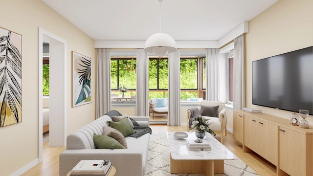 Velkommen til Maria Feghts gate 17, presentert av Eiendomsmegler Marius Stormfelt! Digitalt stylet bilde.