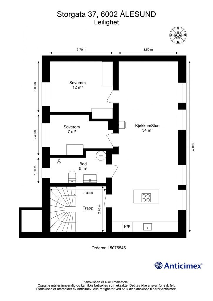 Målbar plantegning i 2D. 