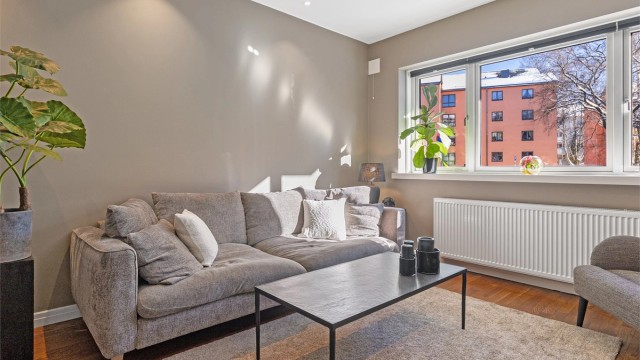 Store vindusflater gir rikelig med lys, og alt elektrisk anlegg i leiligheten er nytt fra 2024.