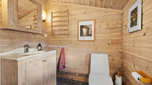 Bad 1 er utstyrt med wc, dusj, servant og badstue