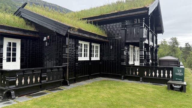 Fasade og pent opparbeidet hage og uteområde