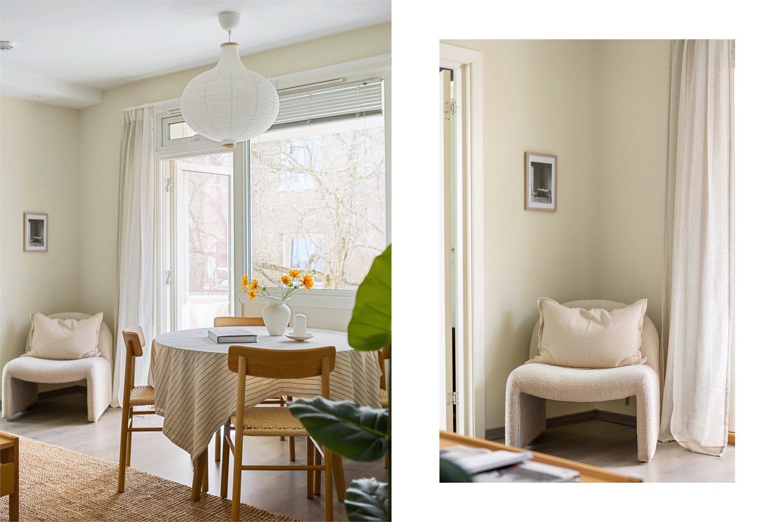 Lyse overflater og gjennomtenkte detaljer skaper en helhetlig og innbydende bolig.