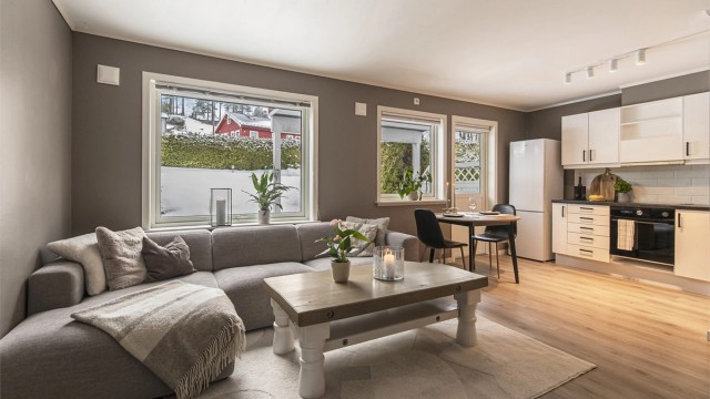 Fin, lun og tiltalende eierleilighet i 1.etasje med en god planløsning