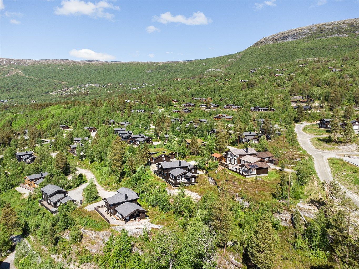 Dronebilde av hytten og nærområdet