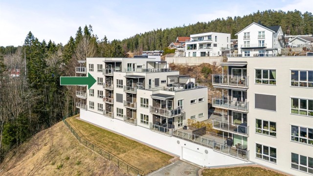 Felles inngangsparti med videre heis- og trappeadkomst til leilighetens etasjeplan (3. etasje).