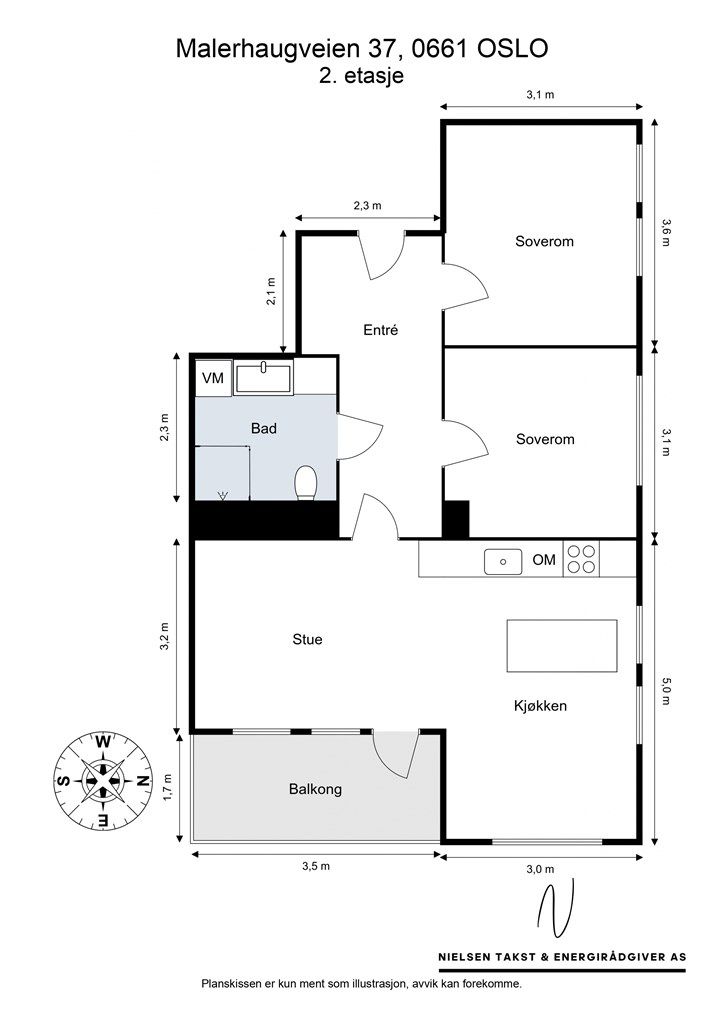 Planløsningen er godt utnyttet med tydelig adskilte soner og en åpen, sosial stue- og kjøkkenløsning. 