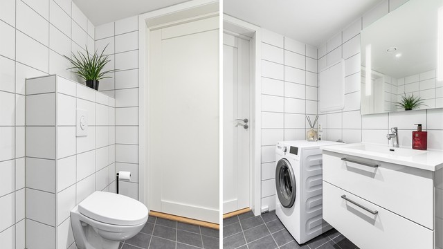 I tillegg til hvitevarer på kjøkkenet medfølger også vaskemaskin på badet.