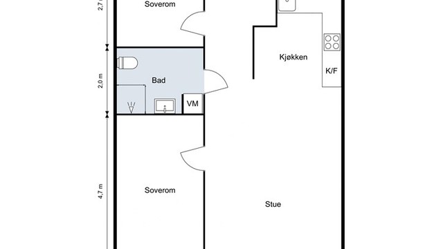 Planløsningen gir fleksibilitet, med mulighet for å etablere et tredje soverom ved behov.