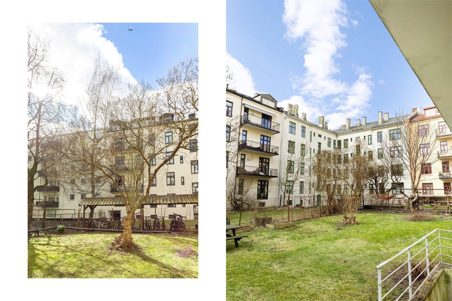 Leiligheten er i sin helthet vendt inn mot frodig og rolig bakgård. 