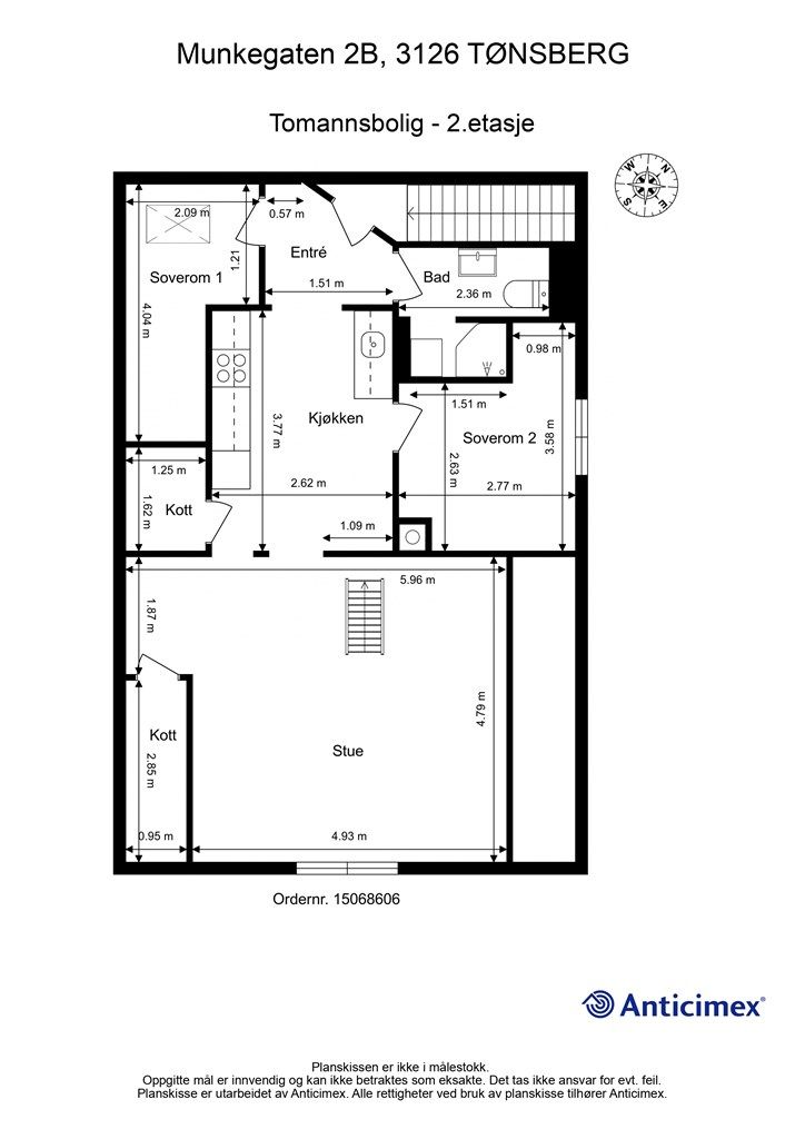 Plantegning 2.etasje [ soverom 1 er ikke godkjent til varig opphold ]