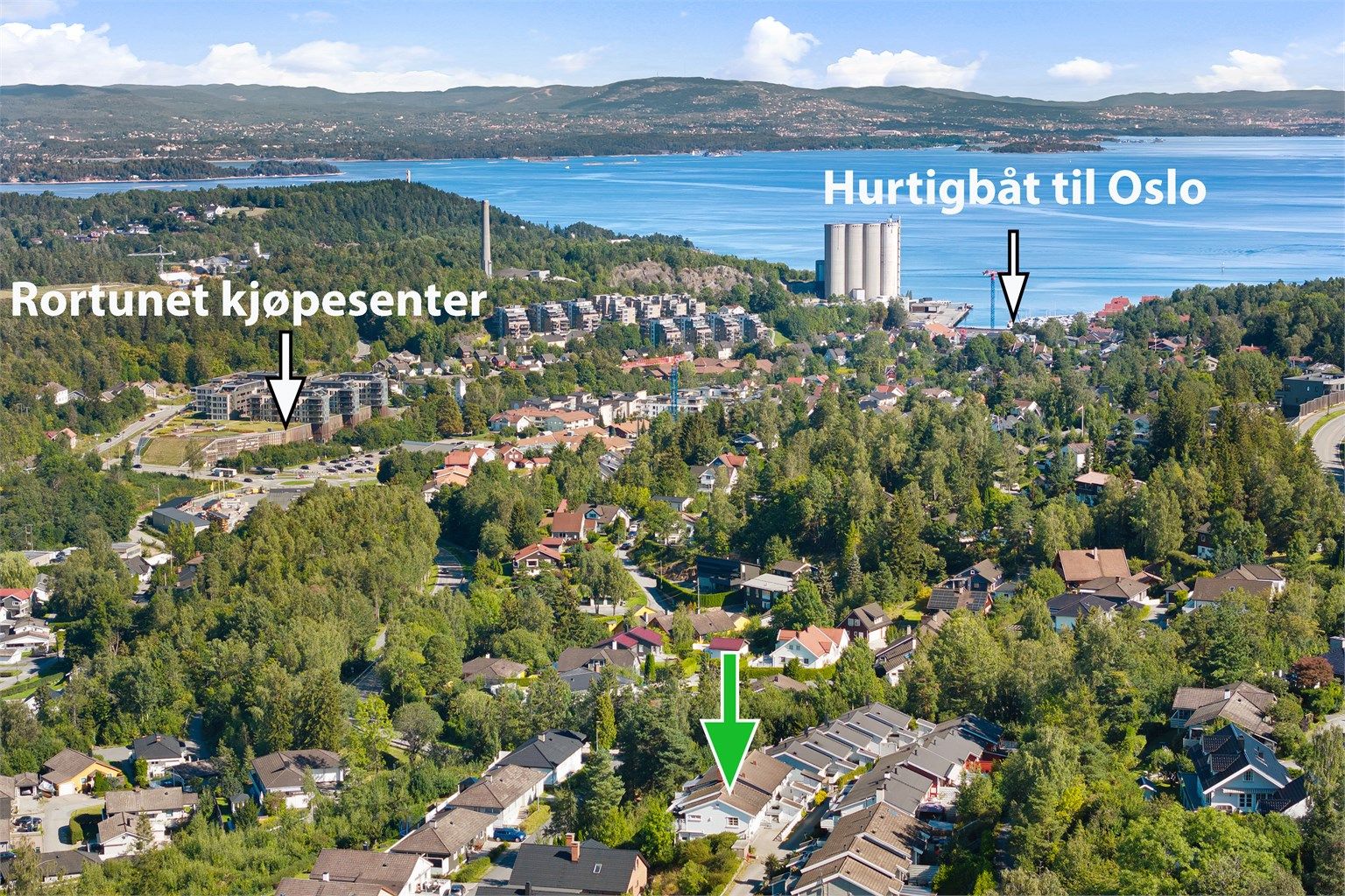 Kort vei alt fra barnehager og skoler, til Rortunet, hurtigbåt og oslofjorden
