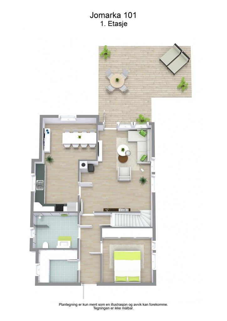 3D plantegning 1. etasje