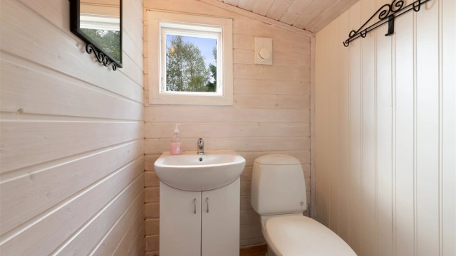 I tillegg til badet har hytta et separat toalettrom med servant
