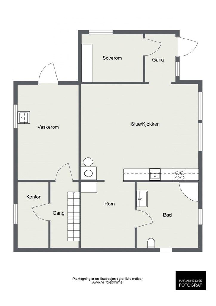 Plantegning underetasje/utleiedel. Enkel tilbakeføring til hel bolig ved behov.
