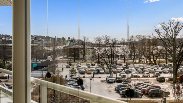 Fra leiligheten har man utsikt mot Badeparken, byens store grønne lunge og rekreasjonsområde.