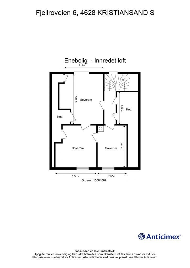 Plantegning - Innredet loft