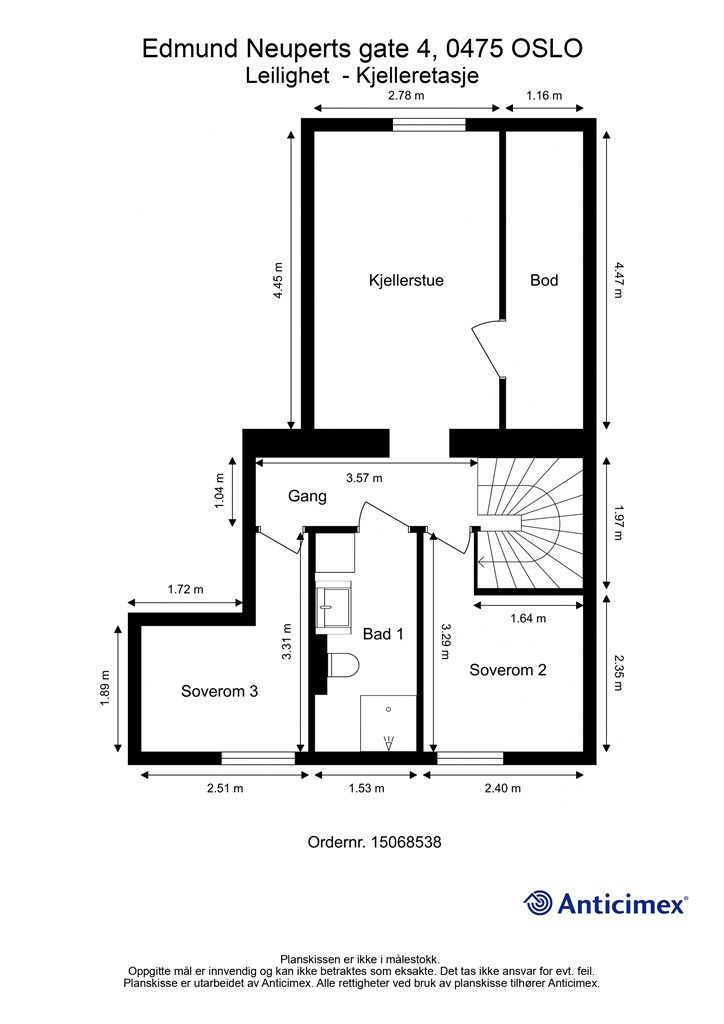 Plantegning kjelleretasje.