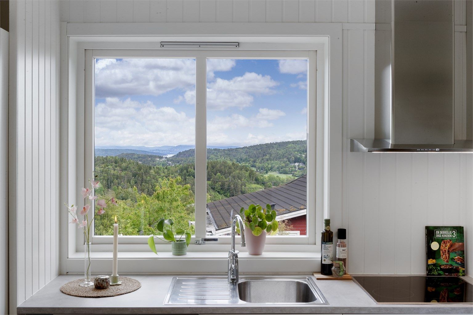 Flott utsikt fra kjøkkenvinduet når oppvasken skal tas