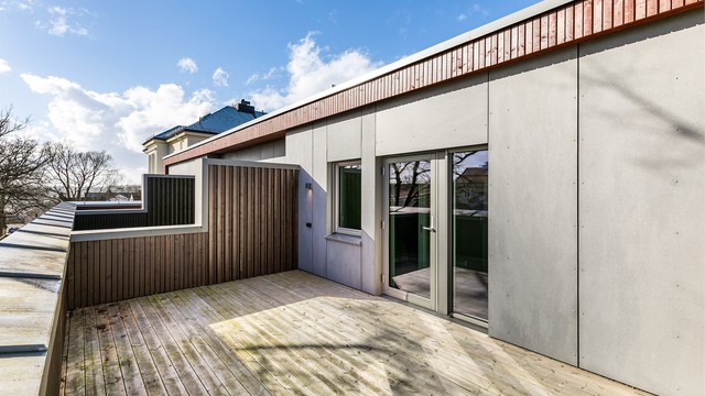 Takaltanene vil av mange betraktes som boligens kanskje fremste kvaliteter. Her får du tilgang til solen dagen gjennom. Fotograf; Børge Oppegård.