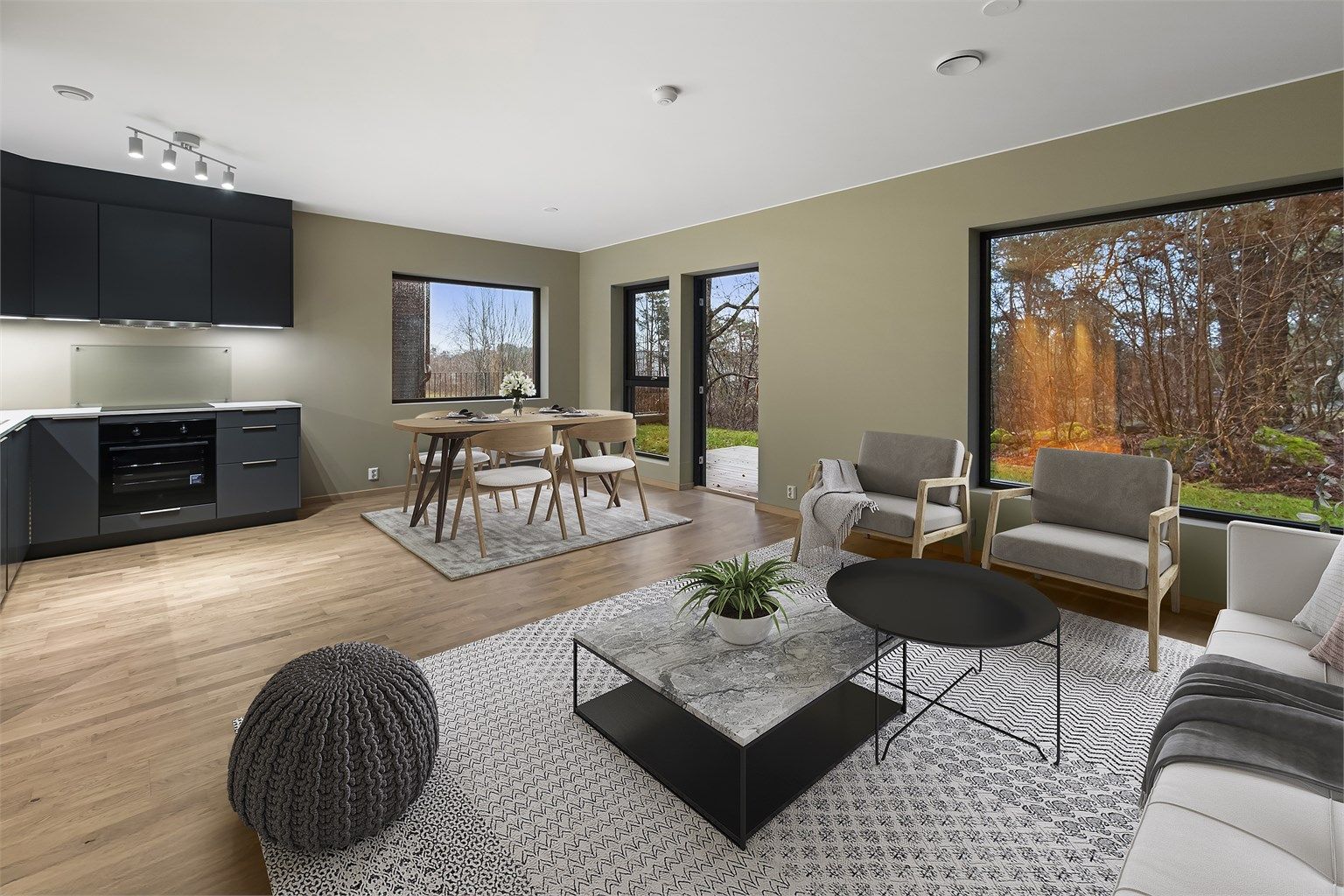 Kjøkken/ stue. Bildet er digital-stylet