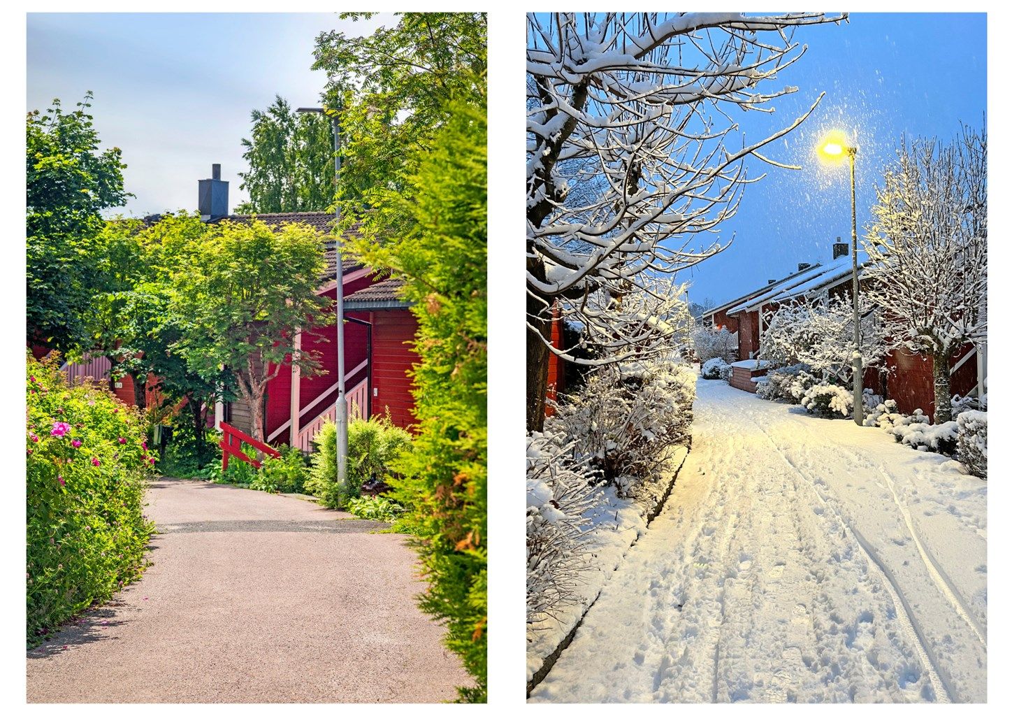 Internveiene på sommerstid vs vinterstid. Vinterbildet er selgers private bilde