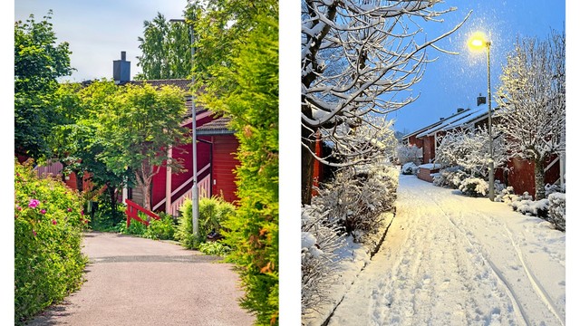 Internveiene på sommerstid vs vinterstid. Vinterbildet er selgers private bilde
