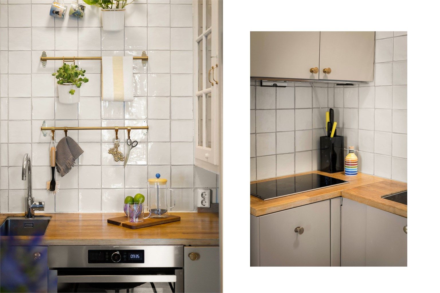 -  Glatte fronter og benkeplate av tre - 