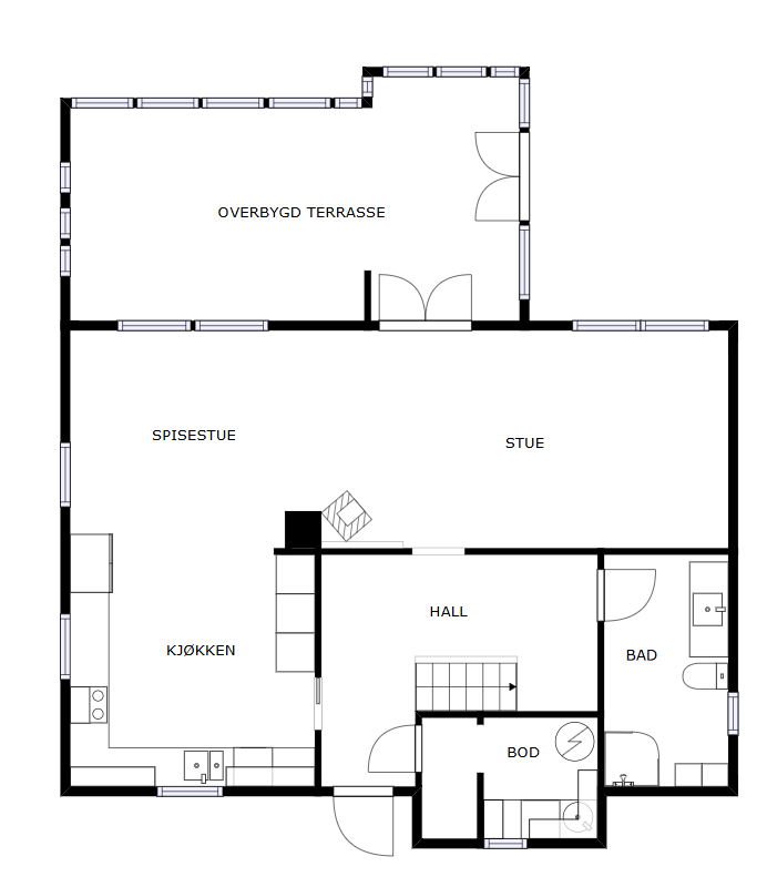 Veiledende skisse av første etasje.