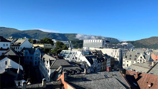Oversikt over nærområdet fra leiligheten. (foto selger)