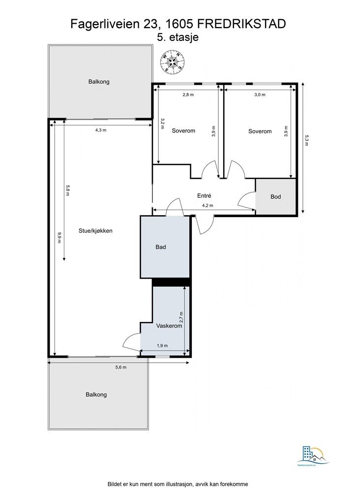 Planskissen er veiledende. Kjellerbod på 5 kvm. disponeres også av leiligheten.