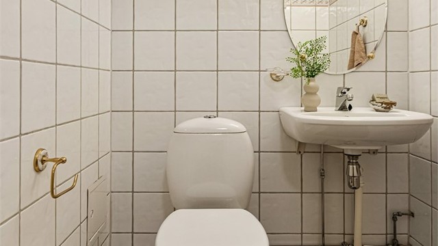 Toalettrom med wc og servant.