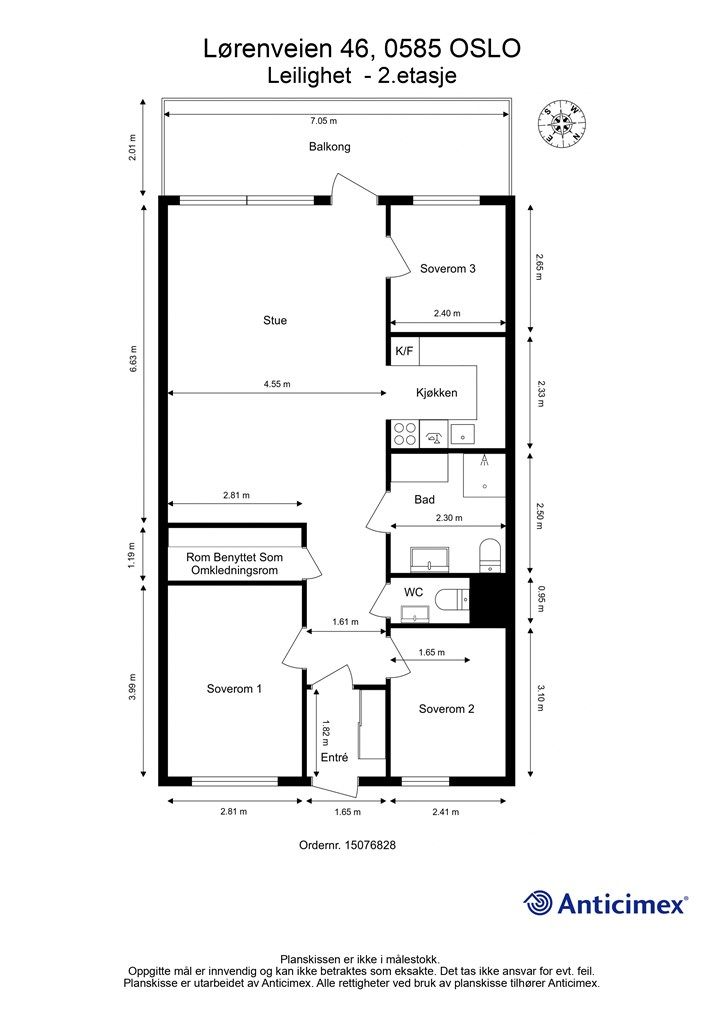 Målsatt planskisse - Lørenveien 46 - 2. etasje