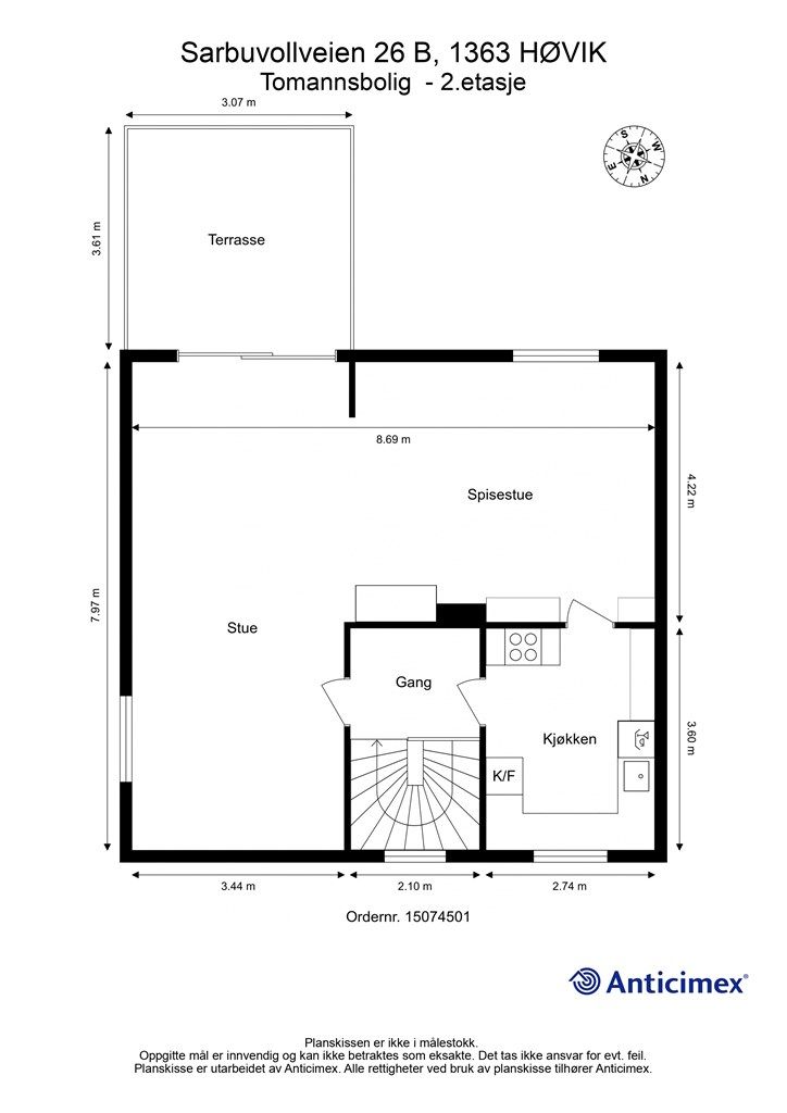 Vi starter med plantegningen i 2. etasje slik at du får orientert deg i boligen!