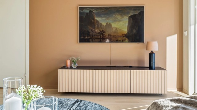 God plass til Tv-benk i naturlig plassering i tilknytning til sofagruppen.
