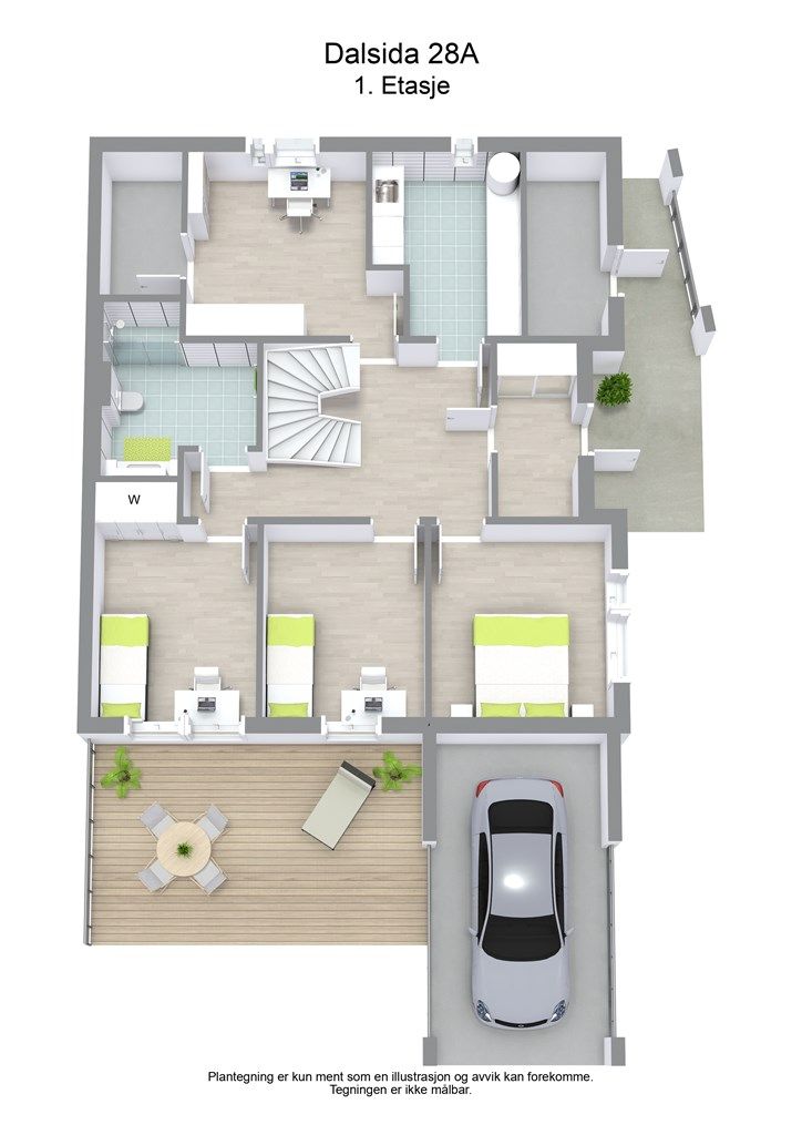 3D planløsning 1. etasje