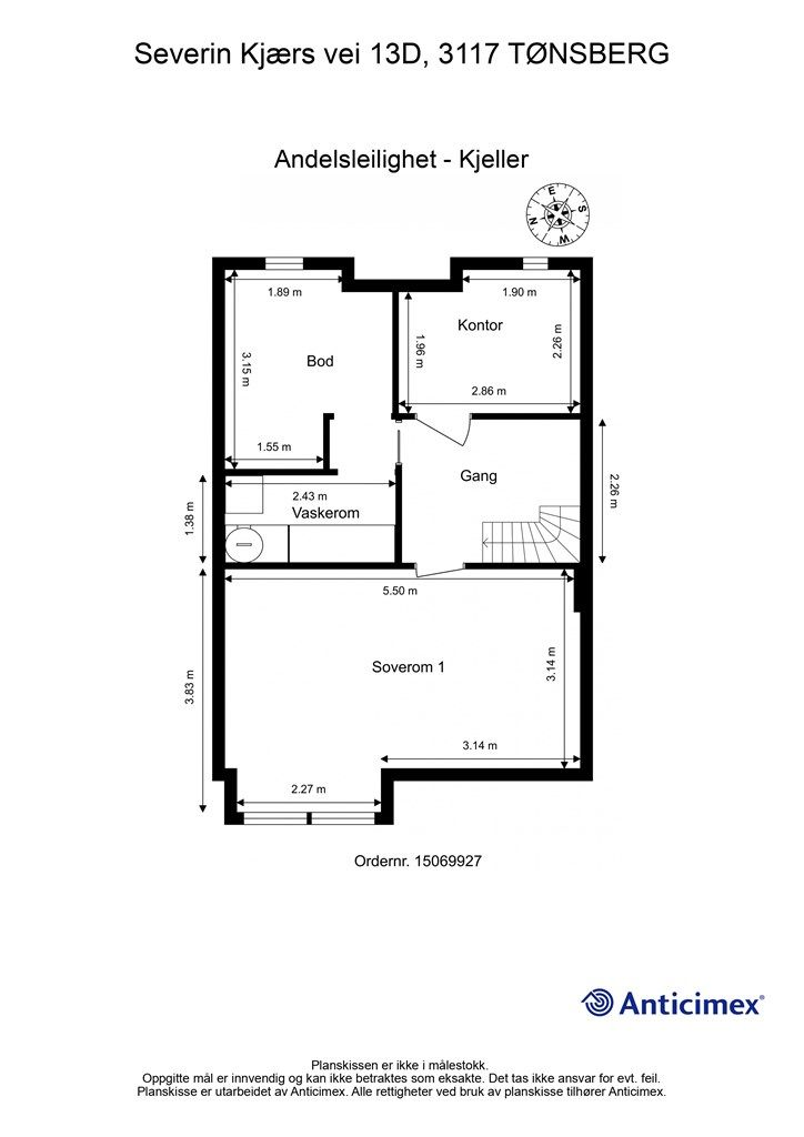 Plantegning kjeller (soverom/kontor er ikke godkjent til varig opphold)
