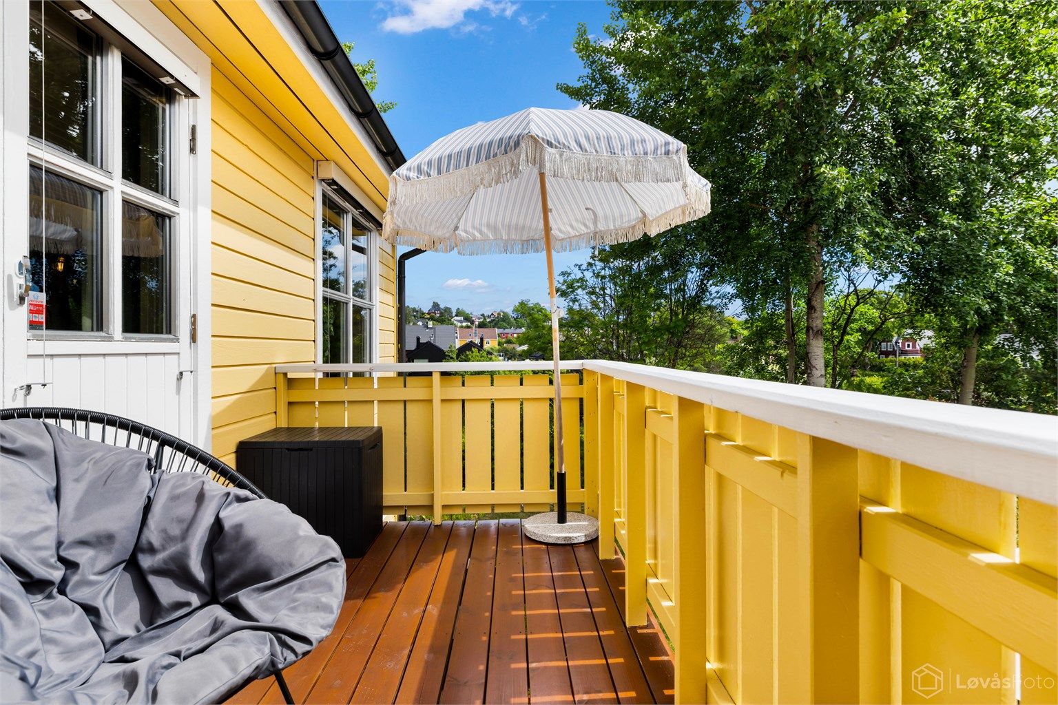 Sydvent balkong på 6 kvm med adkomst fra stuen/spisestuen