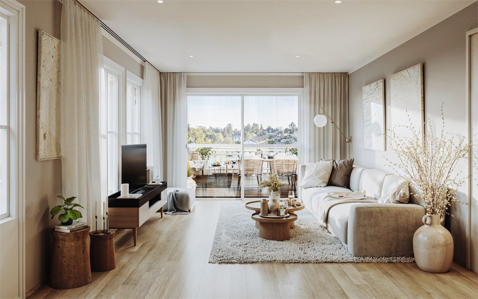 Stue med utgang til romslig uteplass. Illustrasjonsbilde og avvik vil forekomme. 