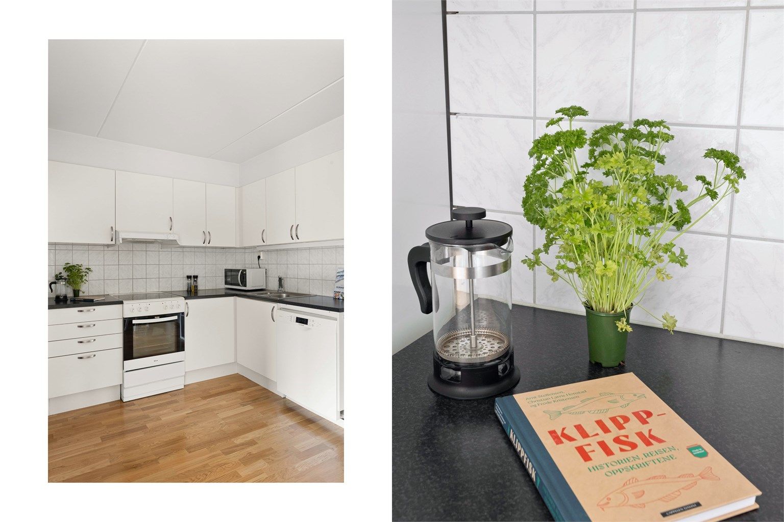 Laminatbenkeplate og avtrekk koblet til bygningens ventilasjonsanlegg.