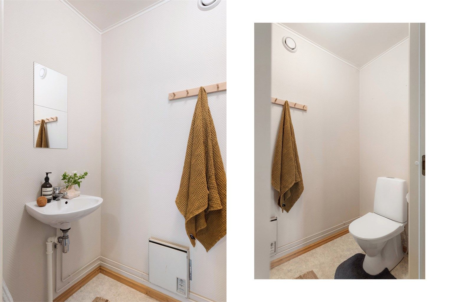 I tillegg til badet har leiligheten et separat toalettrom, en praktisk løsning i hverdagen.