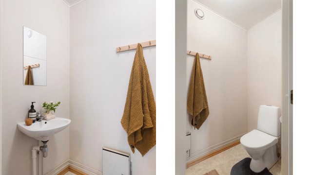 I tillegg til badet har leiligheten et separat toalettrom, en praktisk løsning i hverdagen.