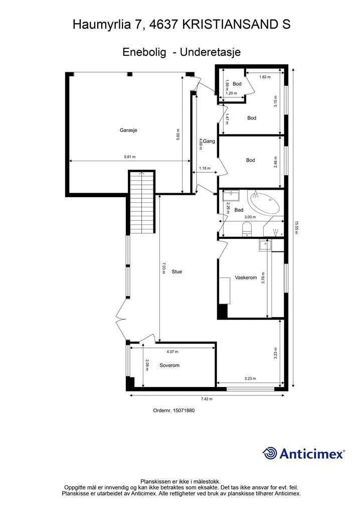 Plantegning for underetasjen og romfordeling. 
