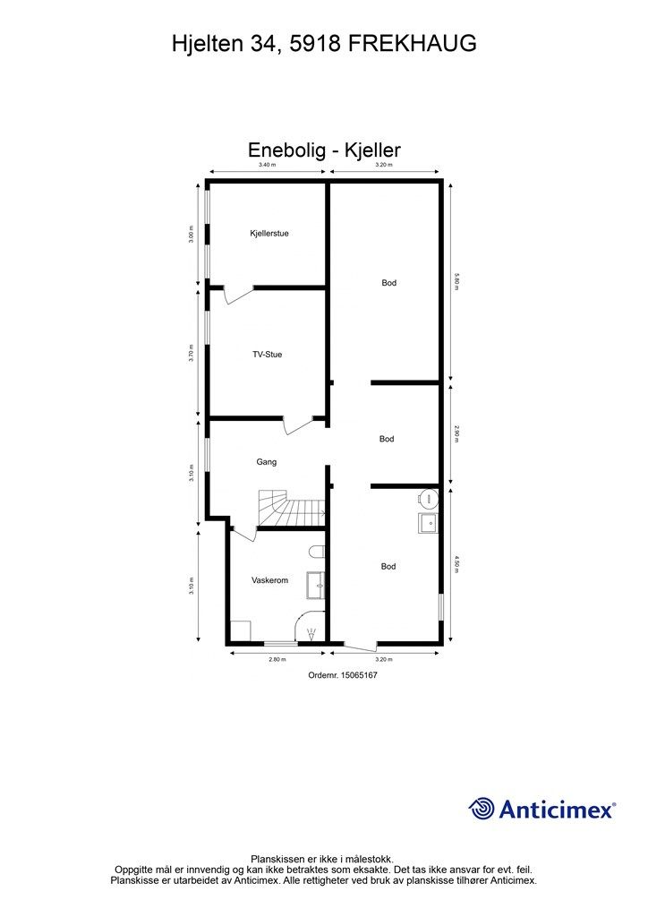 Plantegning kjeller. Det er mye potensiale her med store boder. 