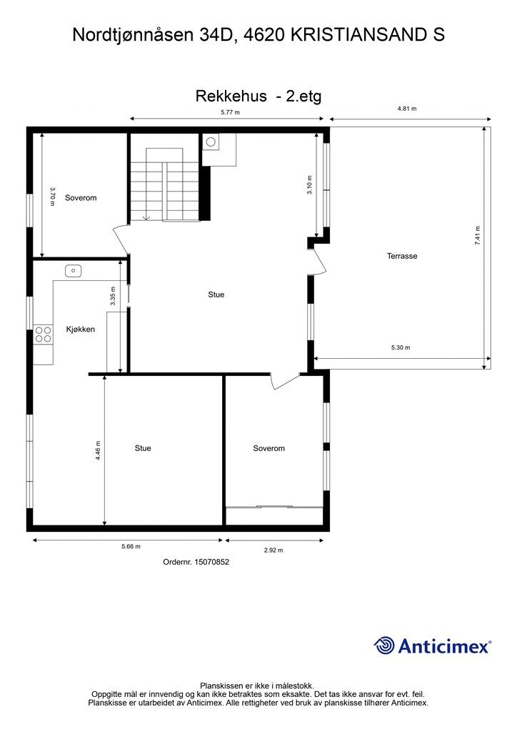 Plantegning 2 etasje. Master bedroom og stue ifb med kjøkken er fra tilbygget fra 2007