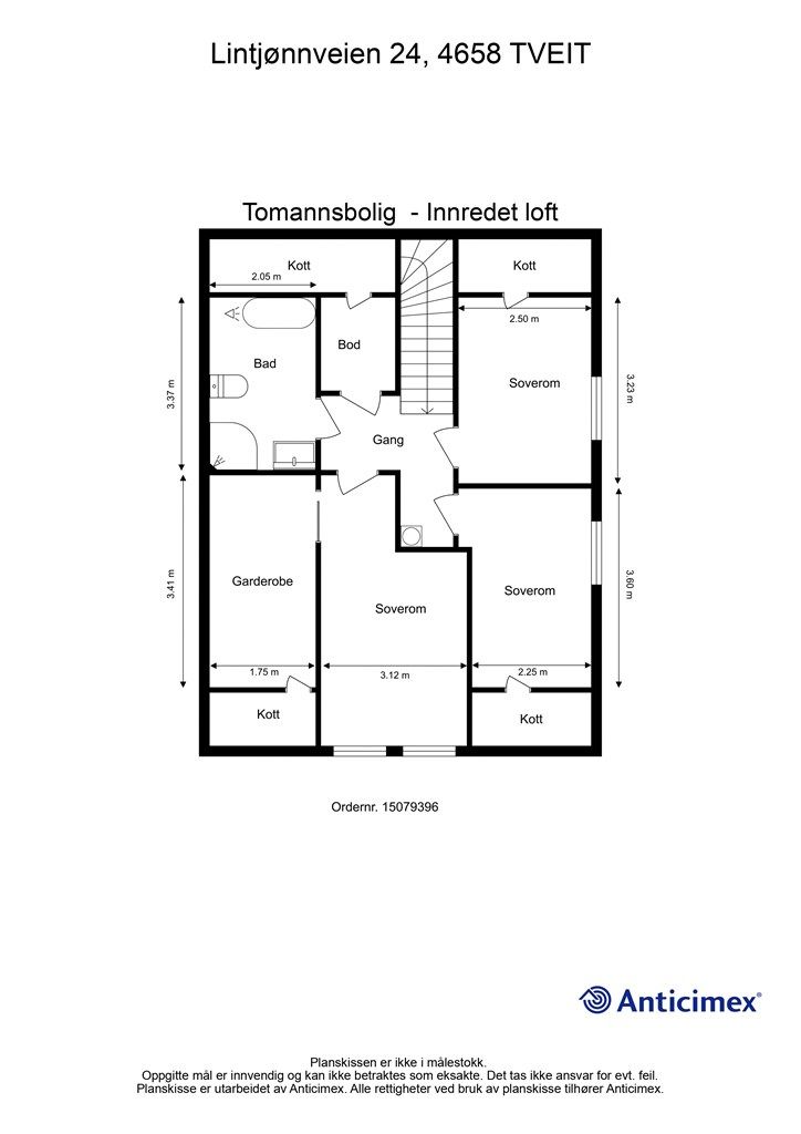 Plantegning Tomannsbolig - Innredet loft