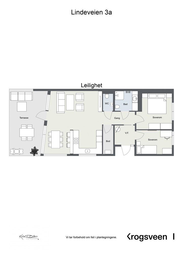 Leiligheten har en arealeffektiv planløsning på 80 m² (BRA-i) som inkluderer to soverom, bad, separat toalettrom og en praktisk innvendig bod.