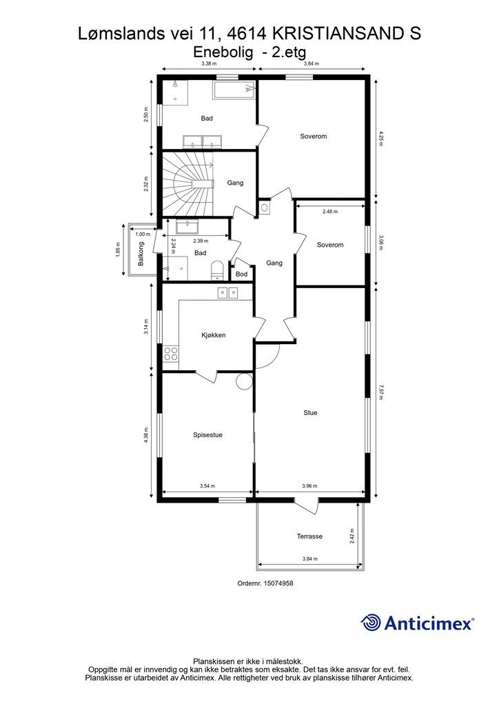 Plantegning 2 etg med mål.