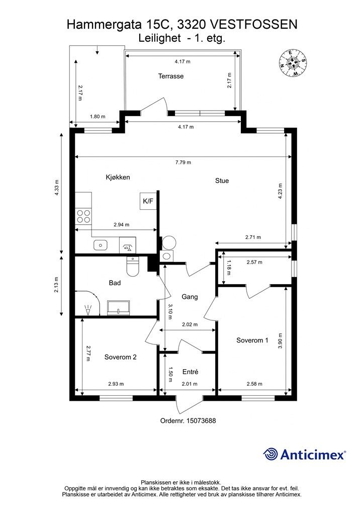 Plantegning - Leiligheten ligger i 1. etasje og har trappefri adkomst